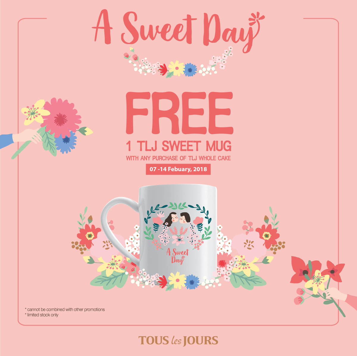 TouslesJoursID's tweet photo. [A SWEET DAY]
Spending a sweet day with your loved one is simply the best thing ever. 
Visit us and GET 1 FREE TLJ MUG for every purchase of any TLJ whole cake!
Available only from 07-14 Feb, 2018~ https://t.co/rVzpkr5mxR