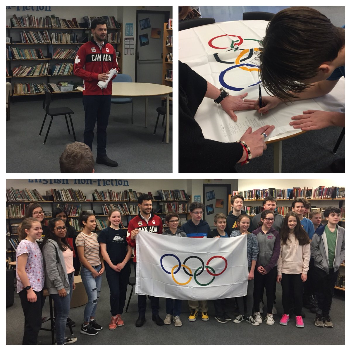 Is @glashanleads ready for the #WinterOlympics2018? Now we are! Proud to have #CanadianOlympian @michaeltayler92 present #OlympicFlag to students #SupportOurAthletes #BigEventTomorrow #InspiringYouth @OCDSB