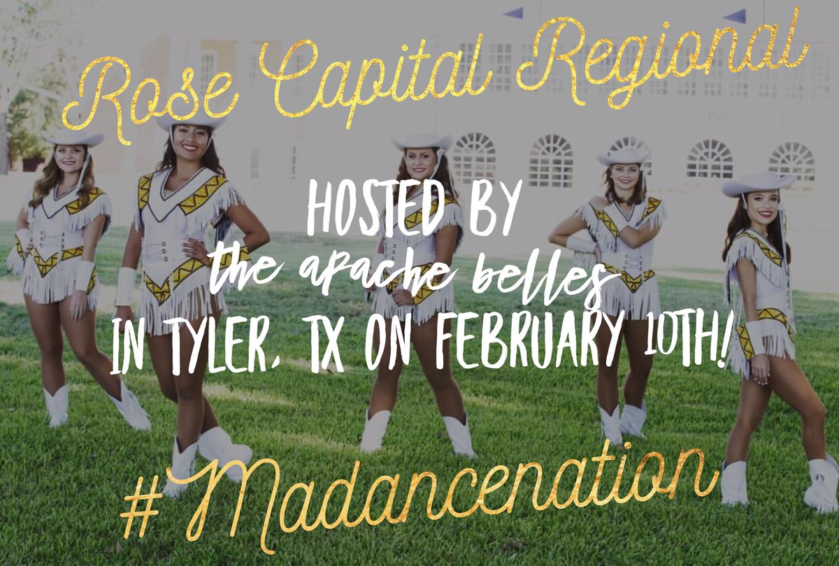 madancenation's tweet photo. We have two contests taking place this weekend - one is in Tyler, TX hosted by the Tyler Junior College Apache Belles!! 💛🖤 #marosecapitalregional #matyler #madancenation @ApacheBelles https://t.co/1d4QwpT4Mb