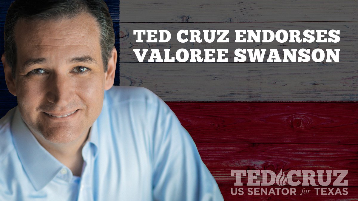 Valoree Swanson (@valoreeswanson) on Twitter photo Senator Ted Cruz Endorses Representative Valoree Swanson for Re-Election valoreeswanson.com/2018/02/senato…
<a href="/ValoreeforTexas/">ValoreeSwanson4Texas</a> <a href="/TXlege/">#txlege</a> <a href="/TexasTribune/">Texas Tribune</a> <a href="/HoustonChron/">Houston Chronicle</a> <a href="/tedcruz/">Ted Cruz</a> <a href="/tedcruzsenate/">Ted Cruz</a> Senator Ted Cruz Endorses Representative Valoree Swanson for Re-Election valoreeswanson.com/2018/02/senato…
<a href="/ValoreeforTexas/">ValoreeSwanson4Texas</a> <a href="/TXlege/">#txlege</a> <a href="/TexasTribune/">Texas Tribune</a> <a href="/HoustonChron/">Houston Chronicle</a> <a href="/tedcruz/">Ted Cruz</a> <a href="/tedcruzsenate/">Ted Cruz</a>