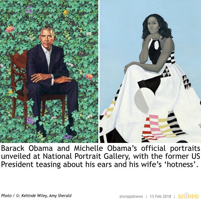 Snippdnews's tweet photo. #BarackObama and #MichelleObama’s official #portraits unveiled at #NationalPortraitGallery. #PortraitUnveiling https://t.co/iMu7UeRk05