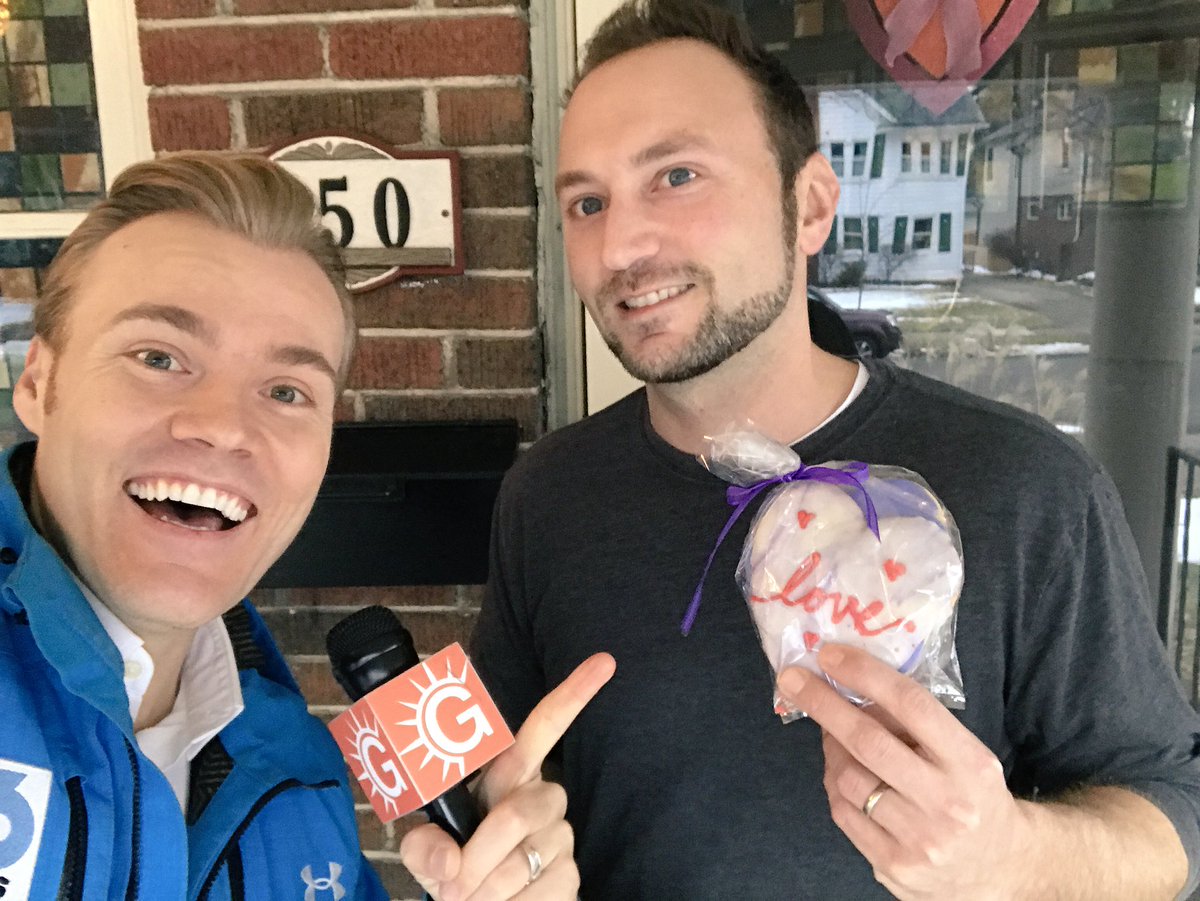 CameronFontana's tweet photo. That’s live TV! Right as we were delivering our gram, our Valentine recipient was in the shower getting ready, ha! Fortunately her husband will deliver it for us (and even take the credit if he wants to!). #GoodDayColumbus #NotPerfectTiming https://t.co/GlnwJGowr6