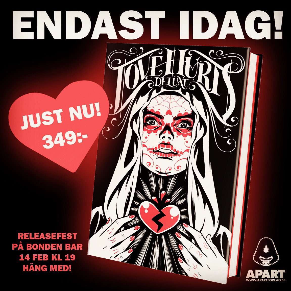 ApartForlag's tweet photo. Ikväll är det #releasefest för @kimwandersson:s #LoveHurtsDeluxe på @bondenbar. Specialpris även på https://t.co/geMIR75HeJ bara idag: endast 349 kr! https://t.co/1Iol4apIhj
