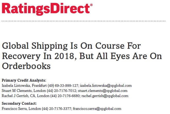 Improved supply conditions across the global shipping industry will prop up charter rates this year, and strengthen industry conditions for most of the 17 shipping companies we rate globally. To learn more read our latest report: bit.ly/2o0mweT