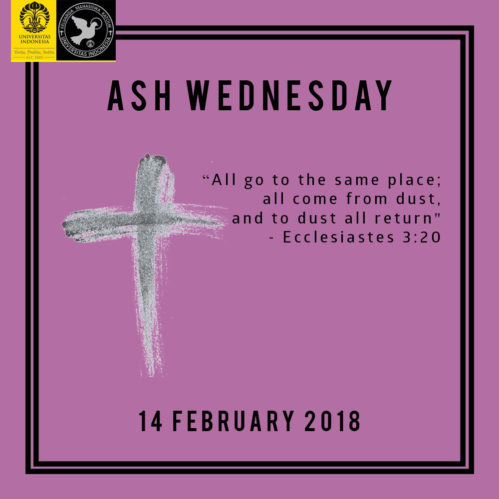 [RABU ABU]

KMK UI mengucapkan Selamat Hari Rabu Abu. Selamat menjalani masa Prapaskah, jangan lupa untuk berpantang dan berpuasa.
Semoga Tuhan memberkati.

KMK UI 2018
#TANGGAP
#TanggungJawabKekeluargaanPelayanan