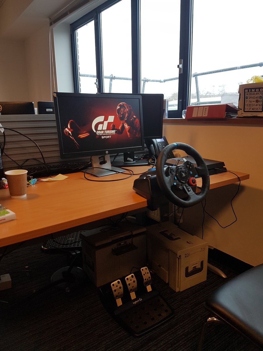It was a glum Monday in work a few weeks ago, so I took in my #PS4 #Logitech #GTSport for my team to have some fun. #WorkCanBeFun
