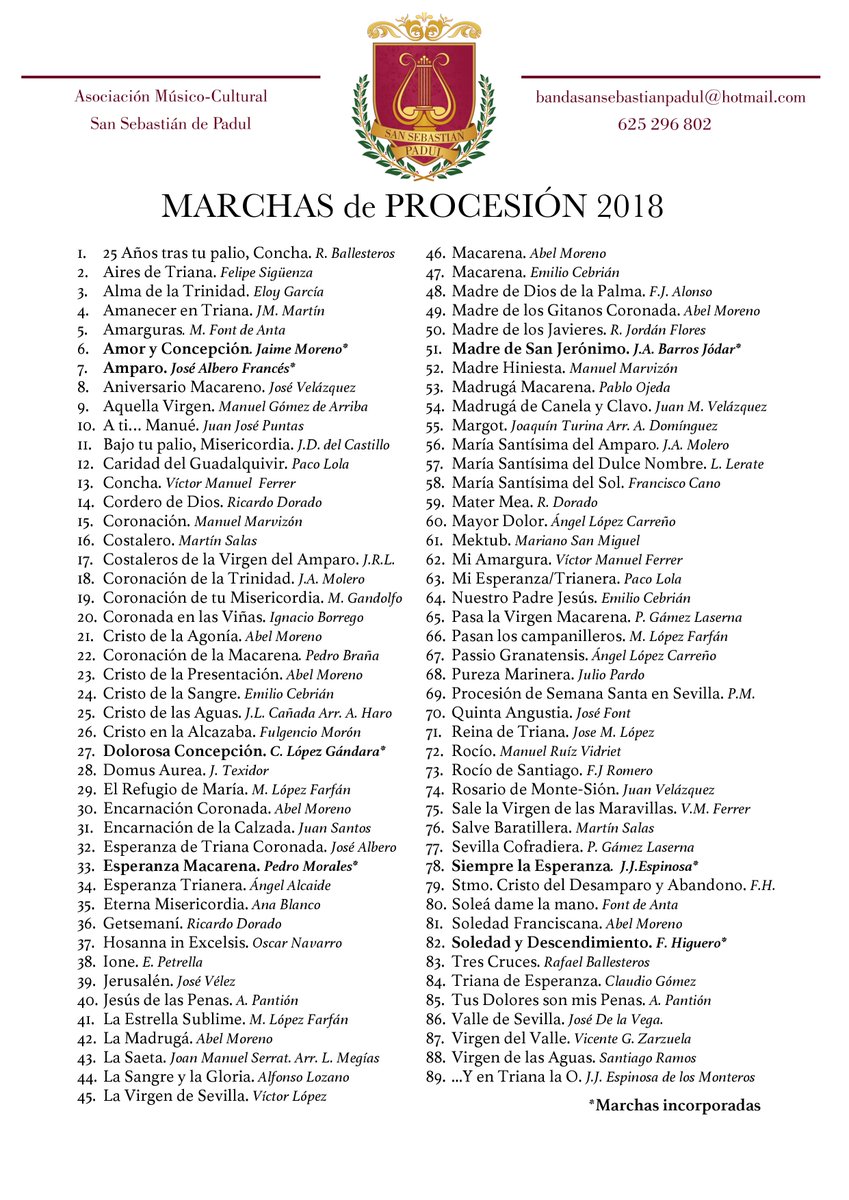 bandapadul's tweet photo. 🔴 REPERTORIO SEMANA SANTA 2018

Hoy Miércoles de Ceniza publicamos el #Repertorio2018 de nuestra formación para la próxima Semana Santa.

#SuenaSanSebastian https://t.co/UUpTS0iSgG