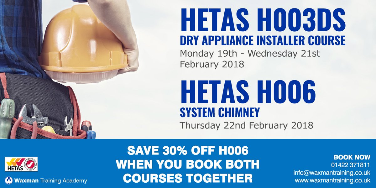 WaxmanTraining's tweet photo. There is still time to book the last remaining spots on our @hetas_uk #H003DS & #H006 courses next week
To book your place now call us on 01422 371811
#HETAS #Installers #DryAppliance #SystemChimney #Courses #Training #trainingday #Stoves #Wood #Pellet #Biomass #Yorkshire https://t.co/sDWXFNusuu