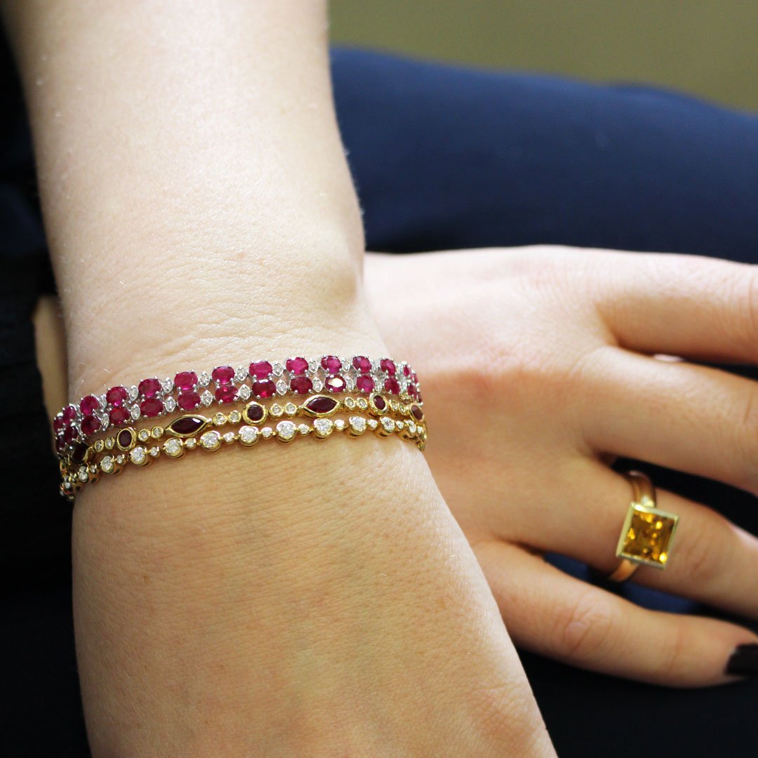 Happy #ValentinesDay from the Tustains team! We hoped you received a stunning jewellery gift this year like these diamond and ruby #stackingbracelets