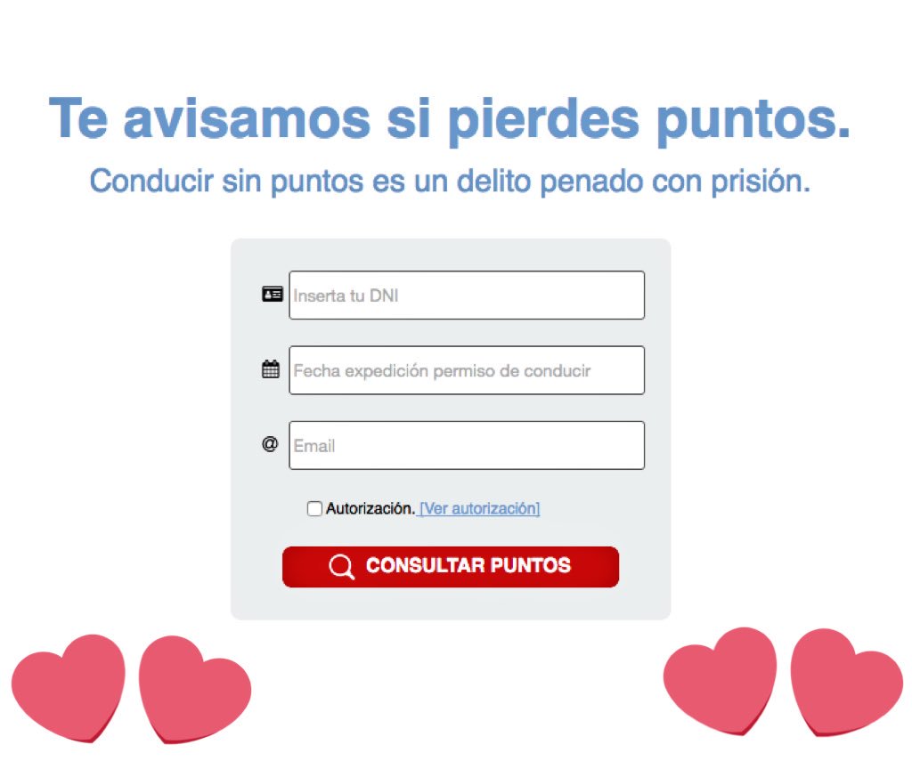 Infopuntos's tweet photo. #FelizSanValentín #SanValentín2018. Te avisamos #GRATIS si pierdes #puntos del carné de conducir. https://t.co/ctkqEv7AnU