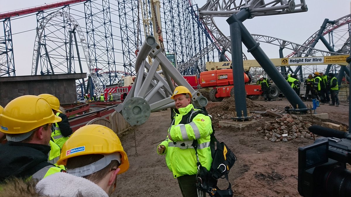 Cryer_Anna's tweet photo. As rare as snow in Blackpool... The last piece about to slot into place for @Pleasure_Beach new ICON ride. "The most amazing and exciting rollercoaster ever built" Nick and @MandsThompson https://t.co/1NHyOC0kf3