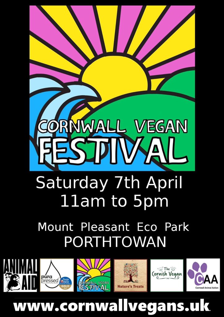 vegcornwall's tweet photo. Make this your #VeganSpring! 
All your favourite food stalls, full of delicious goodies and healthy treats, plus two stages of talks, demonstrations and workshops! 
Free to get in, family/dog friendly, a meet point/acoustic area and stunning landscape⭐️ #cornwallveganfestival https://t.co/iUKuc16N2e