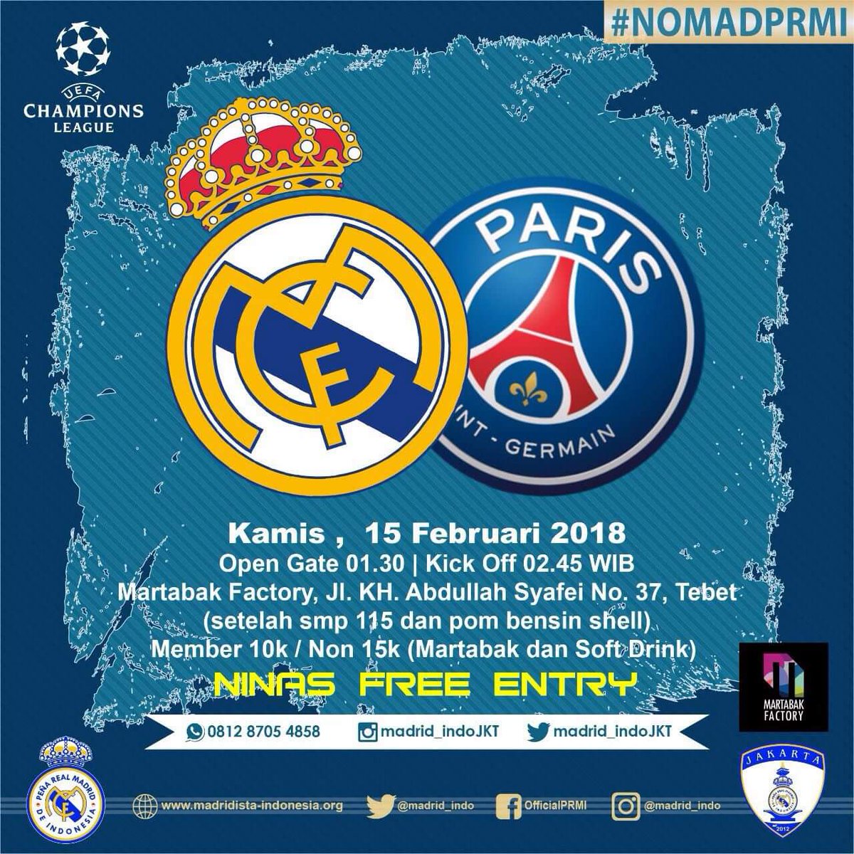 Nobar Liga Champion lagi dini hari nanti di Martabak Factory: Real Madrid vs PSG. Yuk dukung tim kesayanganmu! #nobar #bola #realmadrid #champion