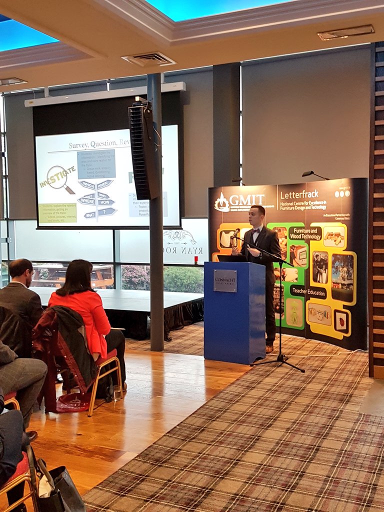 ATU_Connemara's tweet photo. #GMITLetterfrack student Adrian Cooke speaking about the application of SQR in #constructionstudies #creativityinteaching #problemsolving https://t.co/T7ski5Auix