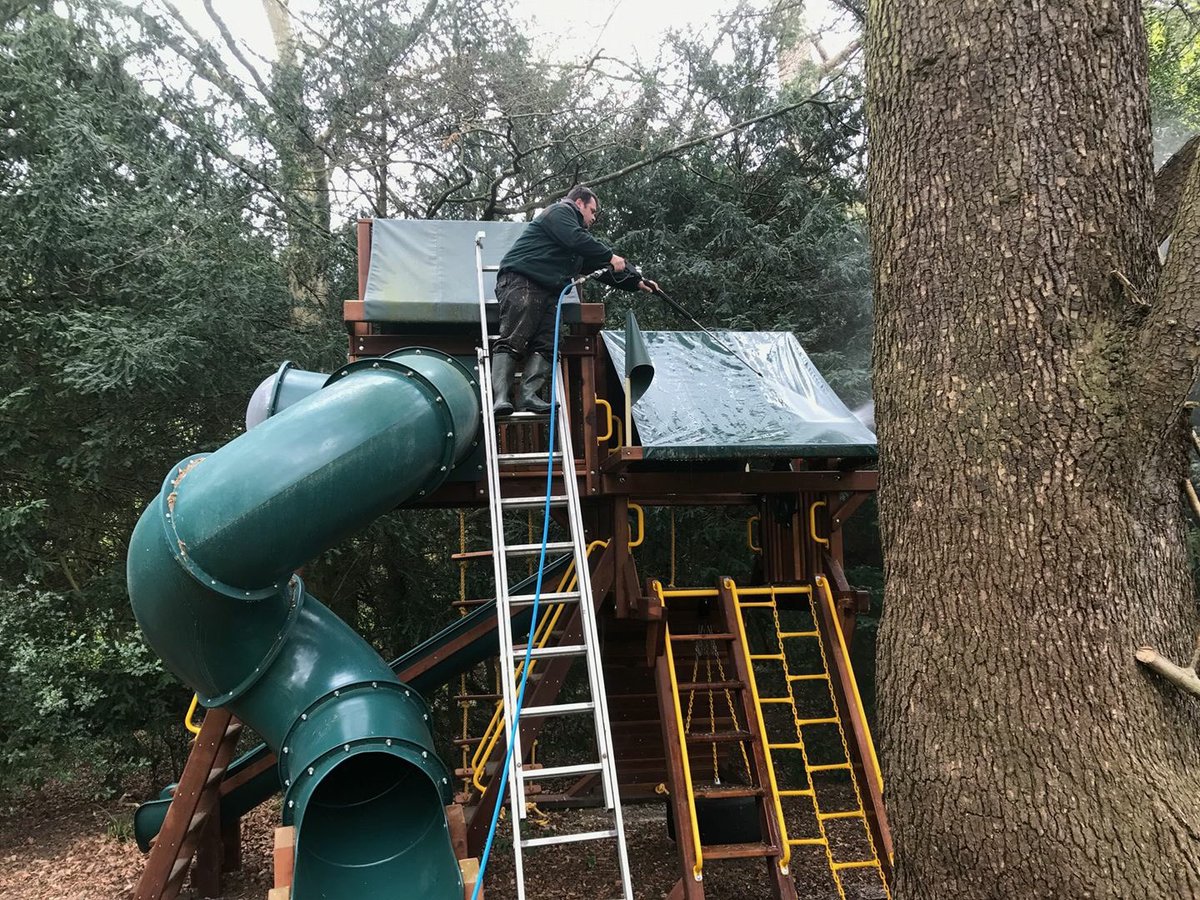 First job of the day cleaning a children's play area
