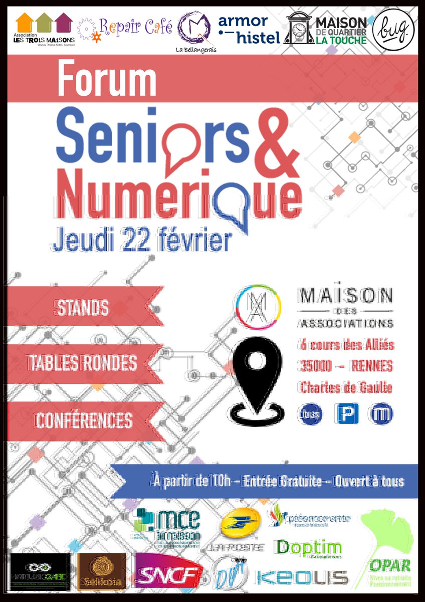 Armorhistel's tweet photo. Nous serons présents au forum #seniors et #numerique organisé par l'#Opar de #Rennes le 22 février de 10h à 17h pour y présenter nos activités.
Nous animerons également une conférence sur l’intelligence artificielle #iA.

https://t.co/MK4RZp9GrI https://t.co/7Cs1DtCGSr