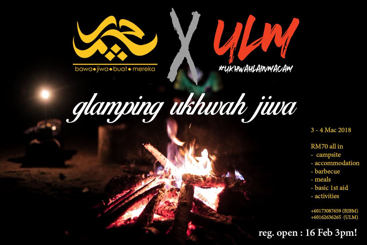 VolunteerBJBM's tweet photo. Bayangkan satu program, yang mampu mengabungkan antara alam semula jadi dan ukhwah bersama jiwa2 yg super positif! bestkan?

Iya! ini lah program khas yang direka khas kepada anda! Dengan usaha bersama ULM, kami menjemput anda untuk bersama kami di Glamping Pinang Sebatang, KKB! https://t.co/6WMVyET4Bu
