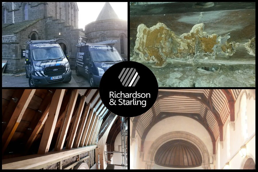 richardsonstarl's tweet photo. #CaseStudyWednesday - Roof Timber repairs at the St James Church in Stonehaven. Timbers supporting the church roof were affected by Dry Rot and through time lost their soundness/structural stability and had to be repaired. https://t.co/unFXxSoCdo