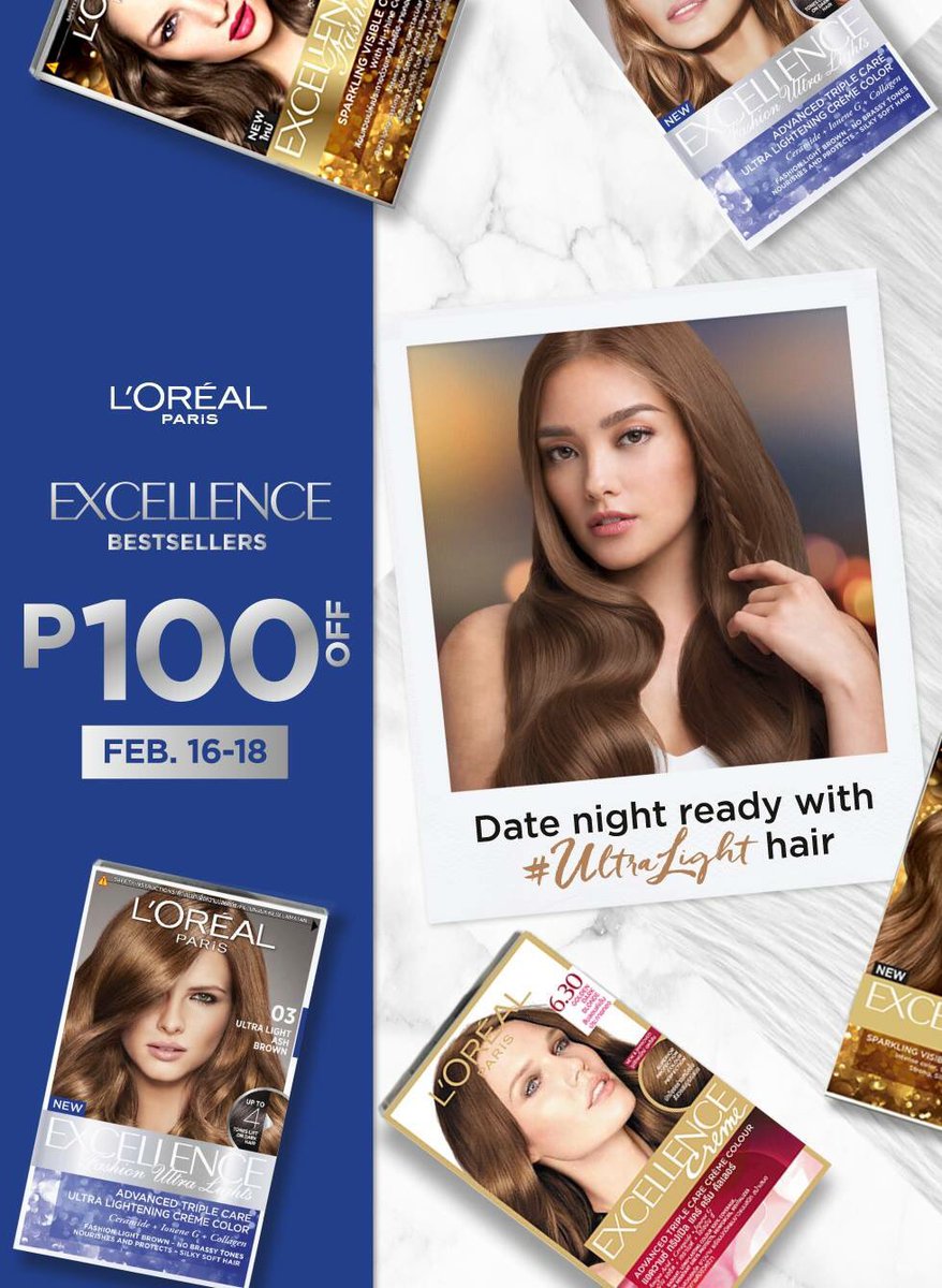 LAURENstersOFC's tweet photo. Get these L’Oréal Excellence hair color bestsellers from P399 to ONLY P299 from February 16-18 only! Look ultra stylish on your date night when you #ColorWithConfidence and experience the richest care with the richest colors.

#LaurenReid https://t.co/URLZdxqJEN