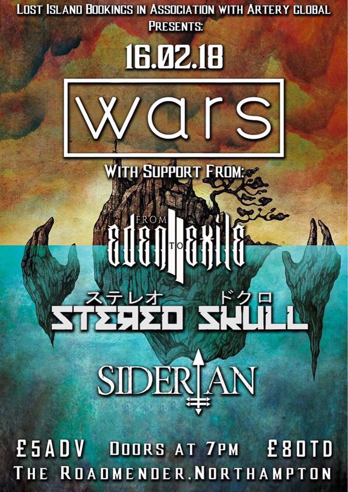 SHOW REMINDER!
THIS FRI 16th FEB #posthardcore #band <a href="/warsband/">WARS</a>  headline <a href="/roadmender/">Roadmender</a>  #northampton w/ Special guests <a href="/FROMEDENTOEXILE/">FROM EDEN TO EXILE</a>, <a href="/stereo_skull/">Stereo Skull</a> , @Siderianband + <a href="/GarshkottUK/">Garshkott</a> 
TKTs lostislandshows.bigcartel.com
