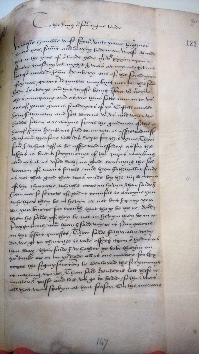 mariannelouisew's tweet photo. Not just #Valentinesday today: here's Wolfe Alarde, servant of Henry VIII, asking for mercy after criticising the Ash Wednesday ceremony in 1533/4: ‘what yf it be asshewednesseday, as for the asshis is but a serymanye of the popis mayking’ (E36/120, f.122) #ReformationOnRec https://t.co/P5uDM7ataI