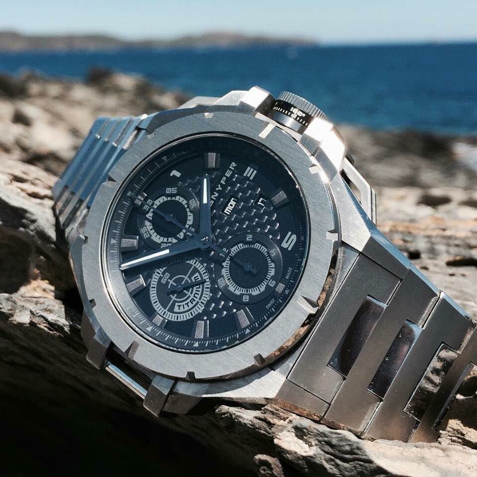 By <a href="/watches_news/">Watches News</a> - Snyper Ironclad Titanium at the Beach 😎☀️ #limitededition  #swissmade Case 53mm - Chrono Automatic Day Date  #militaryspecs