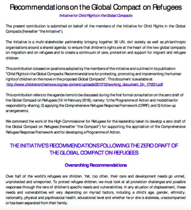 Georgewgraham's tweet image. The Initiative for Child Rights in the Global Compacts issues recommendations on the Global #RefugeeCompact, including reactions to the zero draft: bit.ly/2F3QAhi #GCR #NYDeclaration #childprotection