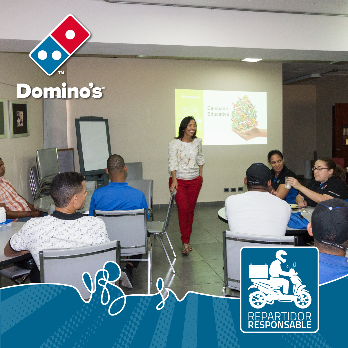 DominosRD's tweet photo. Como una forma de afirmar nuestro compromiso con @RDFluye, nuestros especialistas en reparto ahora serán repartidores responsables, especialistas en #RepartoSeguro. #RepartidorResponsable https://t.co/82GOleRXW2