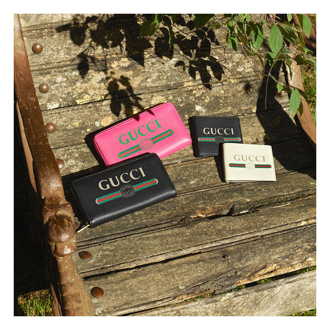 gucci print leather card case