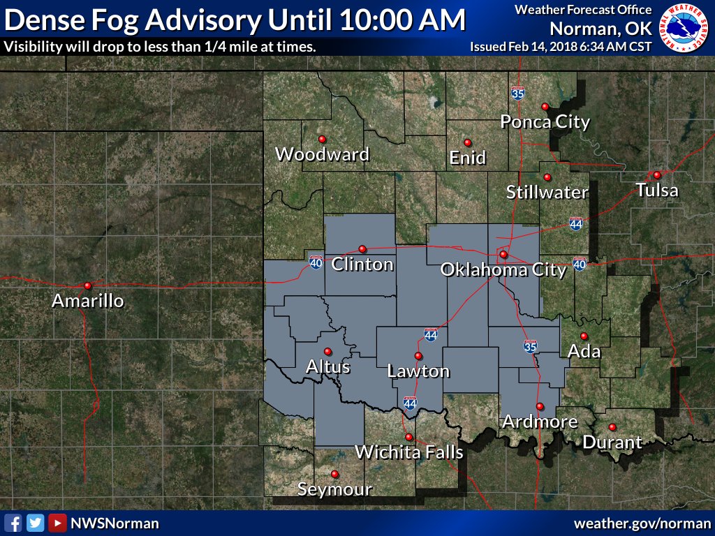 Dense Fog Advisory now in effect. Be safe, it's deceiving! #okwx #texomawx