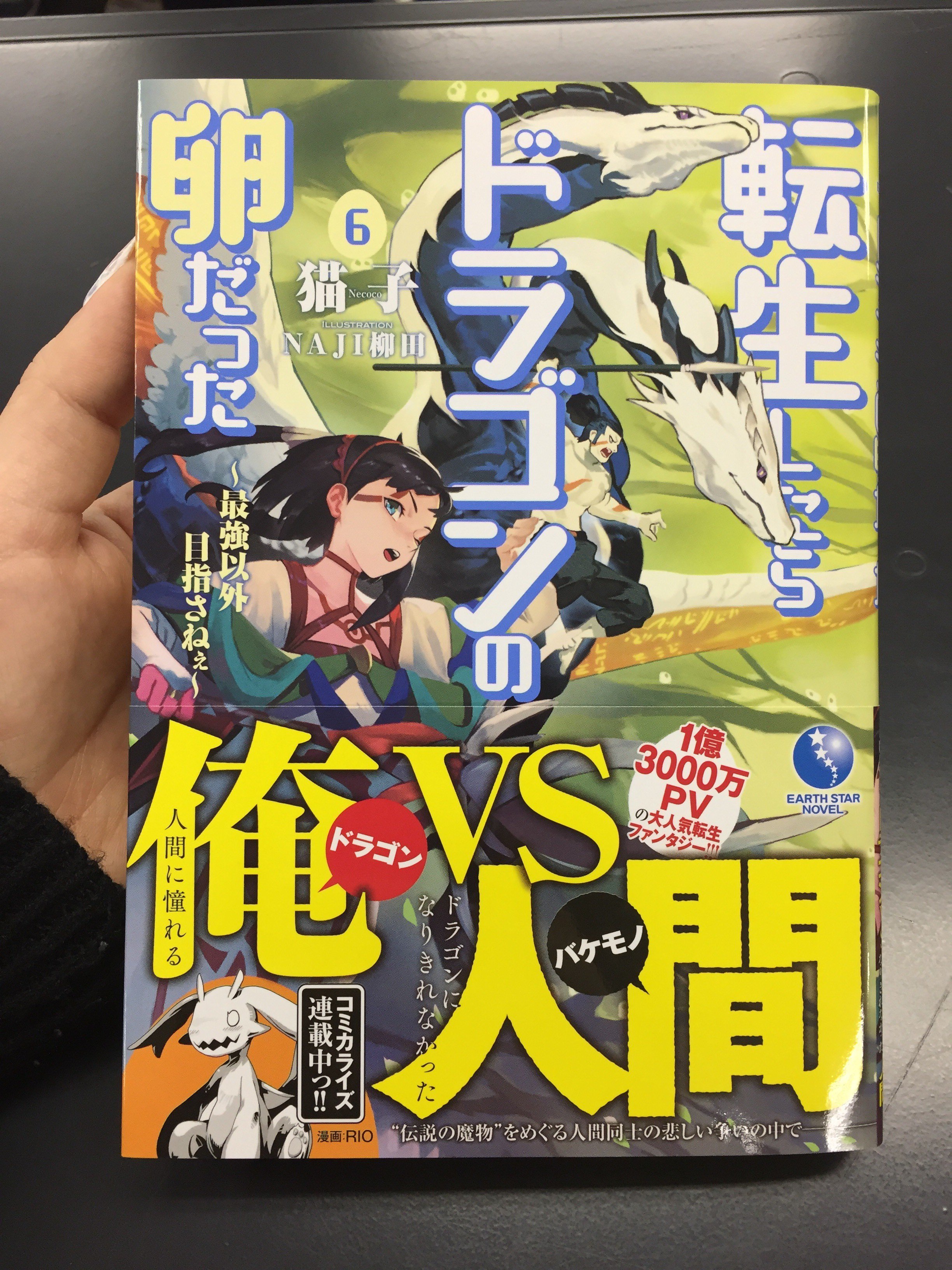 アース スターノベル 毎月15日発売 転生したらドラゴンの卵だった 第６巻 W 今回 ついにはじめて主人公の ウロボロスがカバーに登場です 裏面は６巻で敵対する餓えた狩人の面々が並んでおり 緊張感のあるイラストとなっています 口絵も