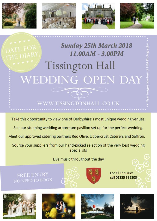Looking forward to the wedding fayre <a href="/TissingtonHall/">Tissington Hall</a>