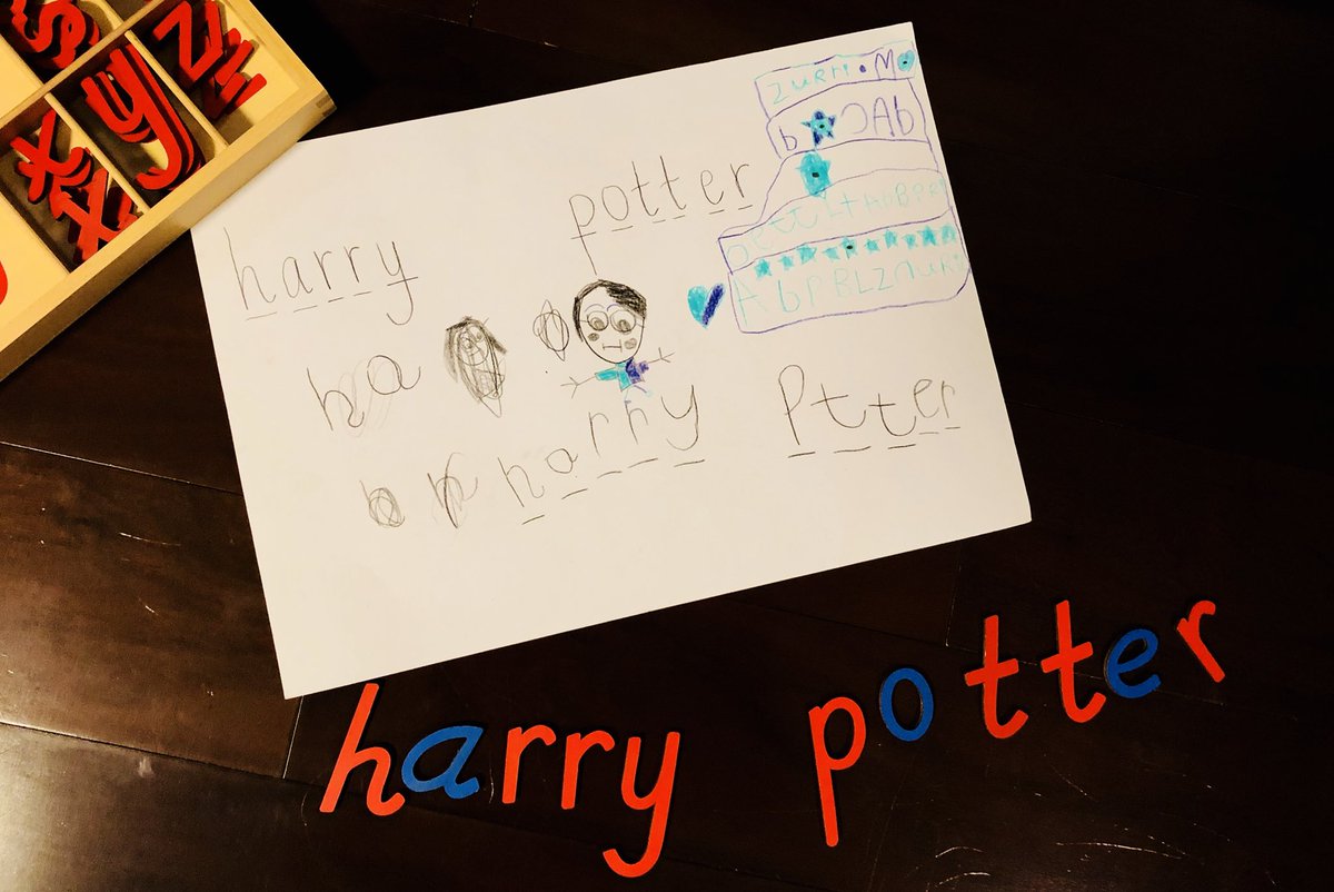 VargeLe's tweet photo. More #moveablealphabet adventures with Zuri at home. New Harry Potter obsession thanks to the big kids at school. #ibpyp #pypchat #Montessori https://t.co/5vXlFN5k6B