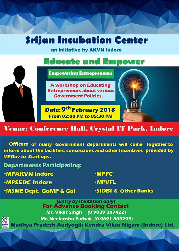 BusinessCoachVS's tweet image. If you are an entrepreneur and want to know what schemes government is operating for your benefits.

Join us in the workshop
#srijanincubationcenter #AKVN #governmentpolicies #entrepreneur #startups #indore #madhyapradesh #crystalitpark #vikassingh #vikassinghchouhan #business