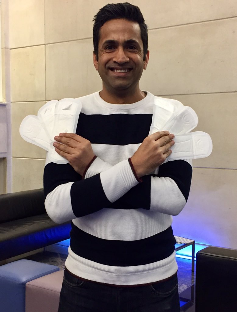 asjadnazir's tweet photo. I'm happy to accept the #PadManChallenge &amp; support wonderful #Padman movie. Real men care about women's health. Yes, that’s a pad in my hand (6 of them) &amp; there’s nothing to be ashamed about. It’s natural! Period! 🌟🌟🌟🌟
#AkshayKumar #SonamKapoor #WednesdayWisdom https://t.co/ALzg9WgdOL