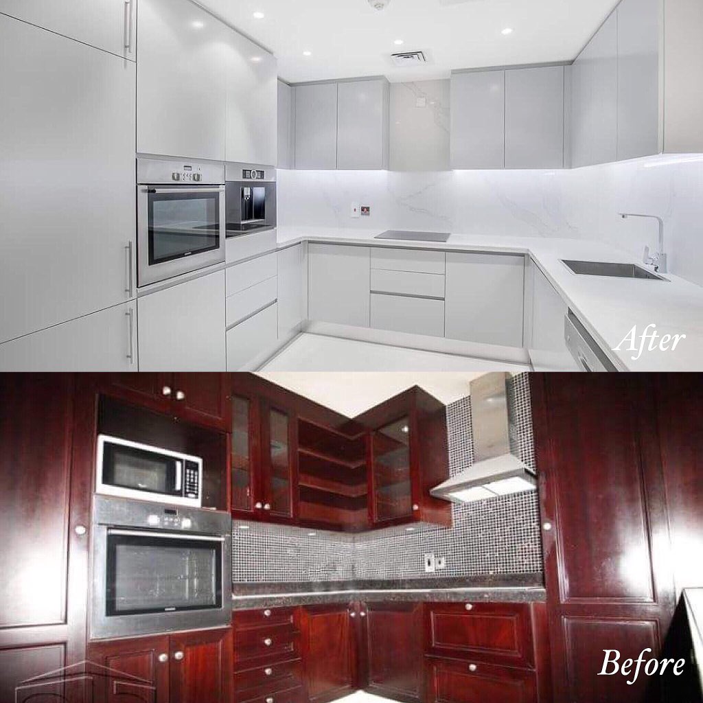 AzulaMarble's tweet photo. Before and after kitchen refurbishment / Apartment in Downtown  Dubai  ✨✨✨                                #unique #special  #dubaidowntown #dubai #dubailife https://t.co/6hcV8mnuxx