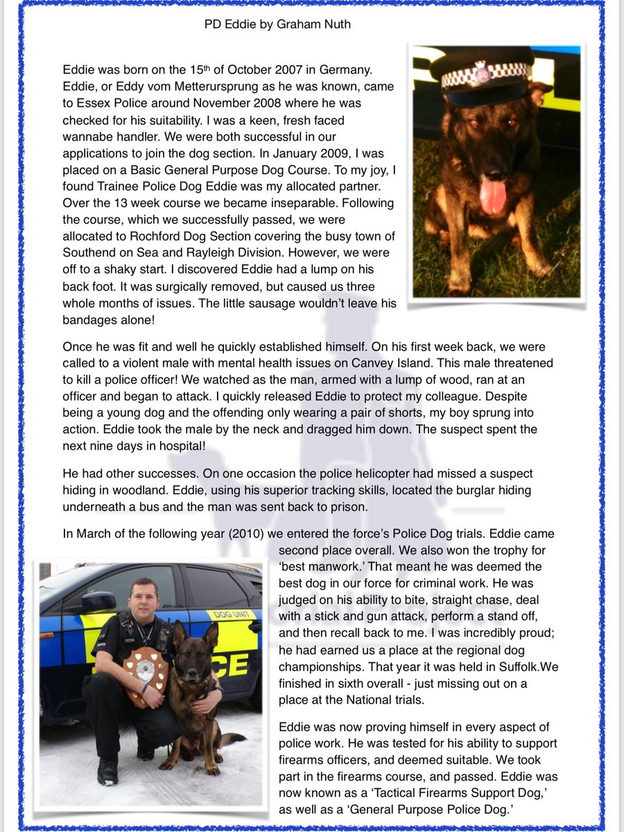 K9memorialUk's tweet photo. ON THIS DAY: Six years ago today PD Eddie died. Below you can read about Eddie in the words of his handler @PcGrahamNuth . 

Please RT so everyone can learn about this K9 hero.

Learn more about us, purchase an item or donate: https://t.co/lHn6qWpMIx https://t.co/5XDZnzL4uy