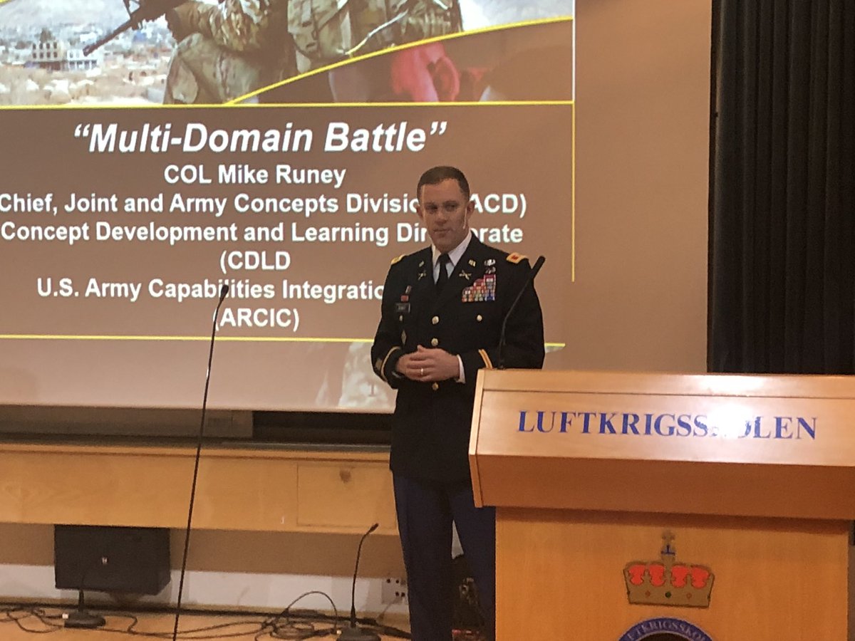 Luftmaktsavd's tweet photo. Colonel Mike Runey @USArmy on Multi-Domain Battle #luftmaktseminar2018 @Luftforsvaret https://t.co/GPTR67BMuT