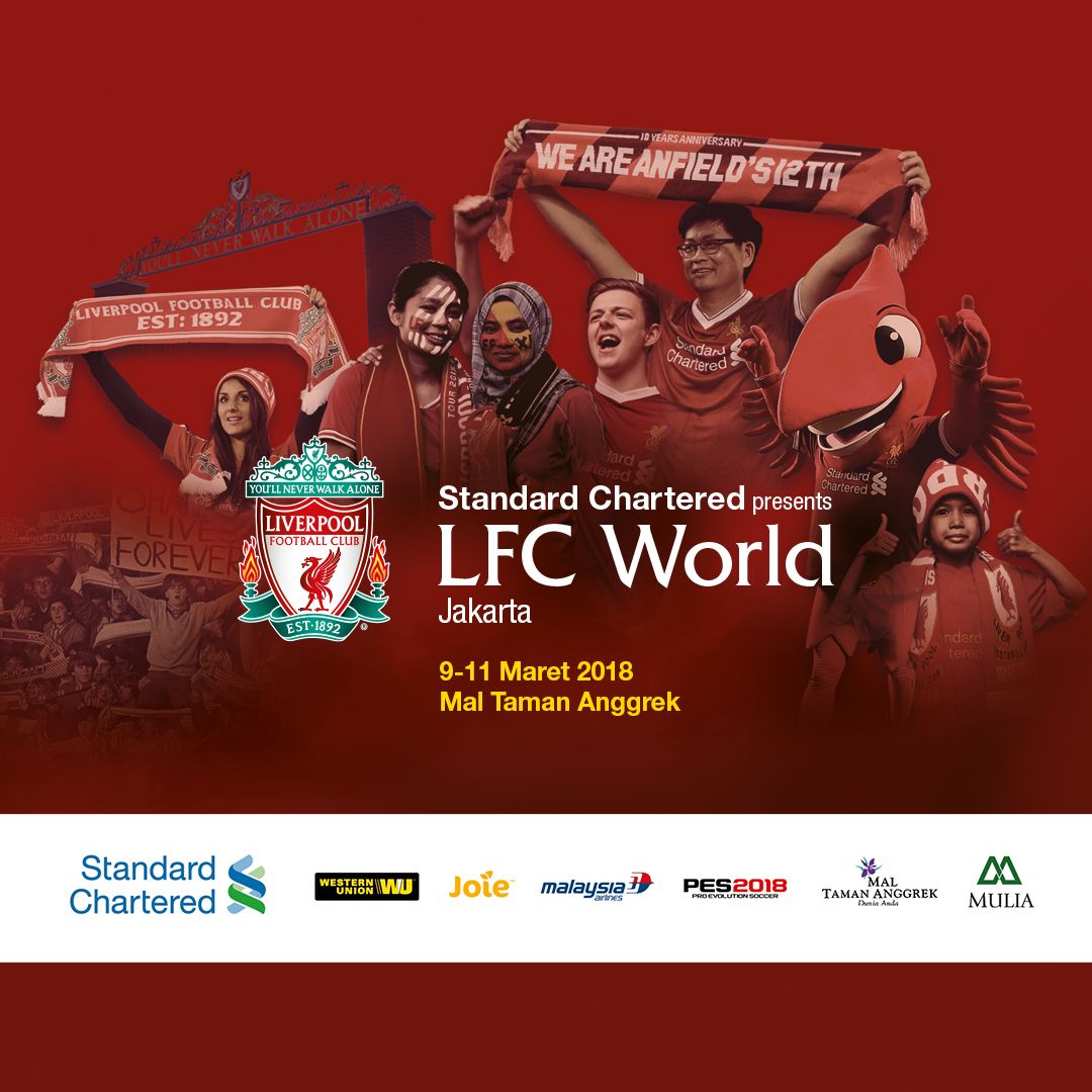 Bertemu LFC Legend ✅
Foto di ruang ganti LFC ✅
Selfie sama Mighty Red ✅
Kesempatan pergi ke Anfield ✅
Nonton bareng vs Man United ✅
Ketemu teman semerah! ✅

LFC World Jakarta 2018
9-11 Maret 2018

Info selengkapnya: liverpoolfc.com/LFCWorld/Jakar… #LFCWorld