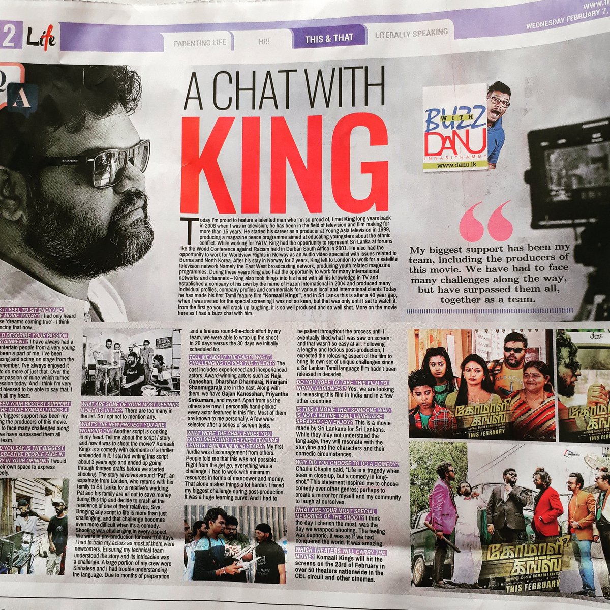 KomaaliKings's tweet photo. Read @KingRatnam 's interview on 'Buzz with Danu' in today's @Dailymirror_SL . Thank you @Danuinn 

#komaalikings #buzzwithdanu  #SriLanka https://t.co/bkWQ61uV6d
