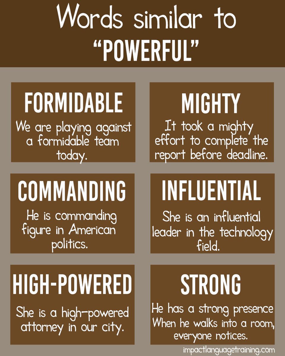 ImpactTweeter's tweet photo. Words Similar to Powerful
#Words #Similarto #Powerful #EnglishVocabulary
#English #Englishspeaking #LearnEnglish #OnlineEnglish #Englishtraining
https://t.co/uI0hKPbkqA https://t.co/udwPAjh728