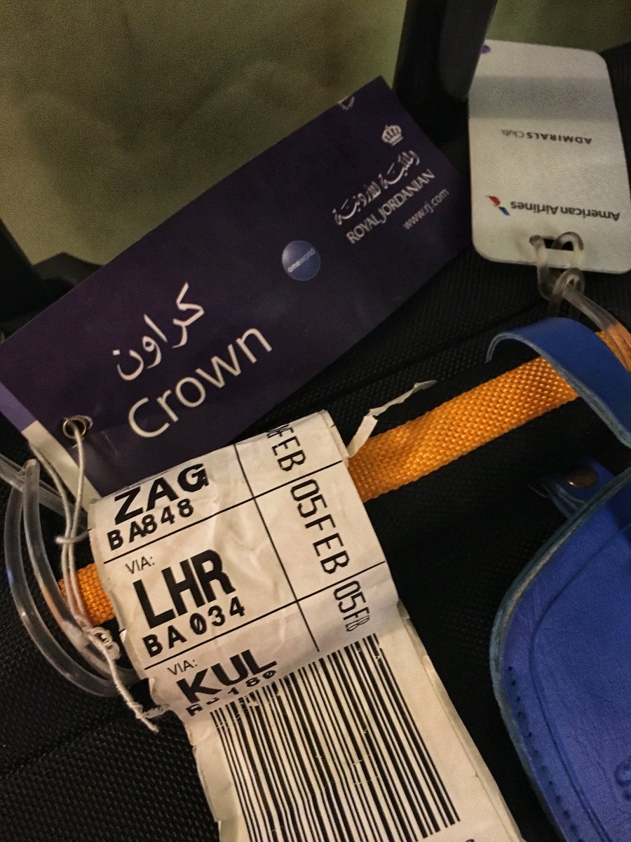 NewNomads's tweet photo. In an amazing feat of #travel #logistics - we checked two bags in #Bangkok and they came down the chute in #Zagreb #Croatia - following us around the world! @RoyalJordanian and @British_Airways - kudos! I gave it a 50/50 chance of success! #BKK #KUL #LHR to #ZAG #crownclass https://t.co/n07YMuJWYU