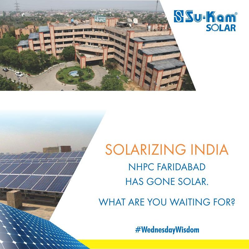 SukamIndia's tweet photo. #WednesdayWisdom: NHPC Faridabad has gone Solar.
What are you waiting for ?
#SolarizingIndia #SolarEnergy #RenewableEnergy #SolarSystem #SolarTechnology #SolarPower #SukamSolar #GoSolar https://t.co/cftoNUJxBs