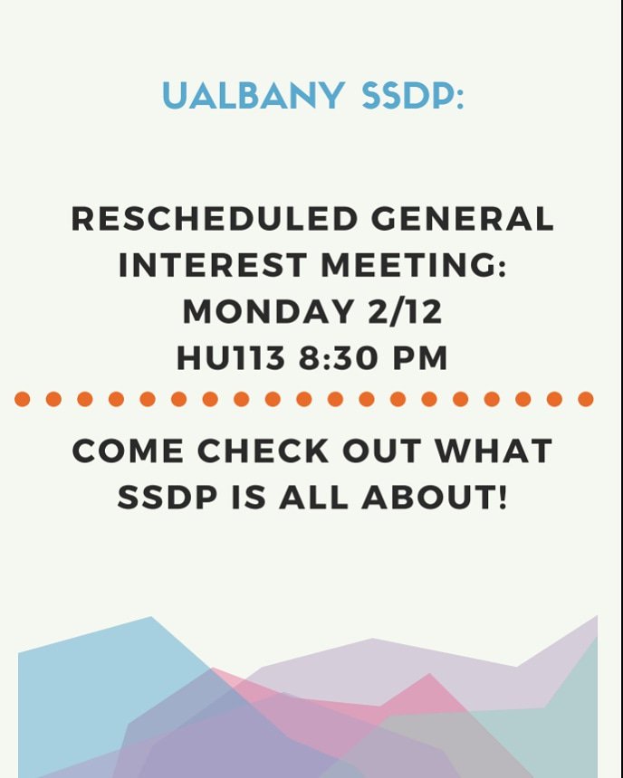 SSDP_UAlbany's tweet photo. Due to the weather our first meeting has been rescheduled! https://t.co/c0bRuzzCYC