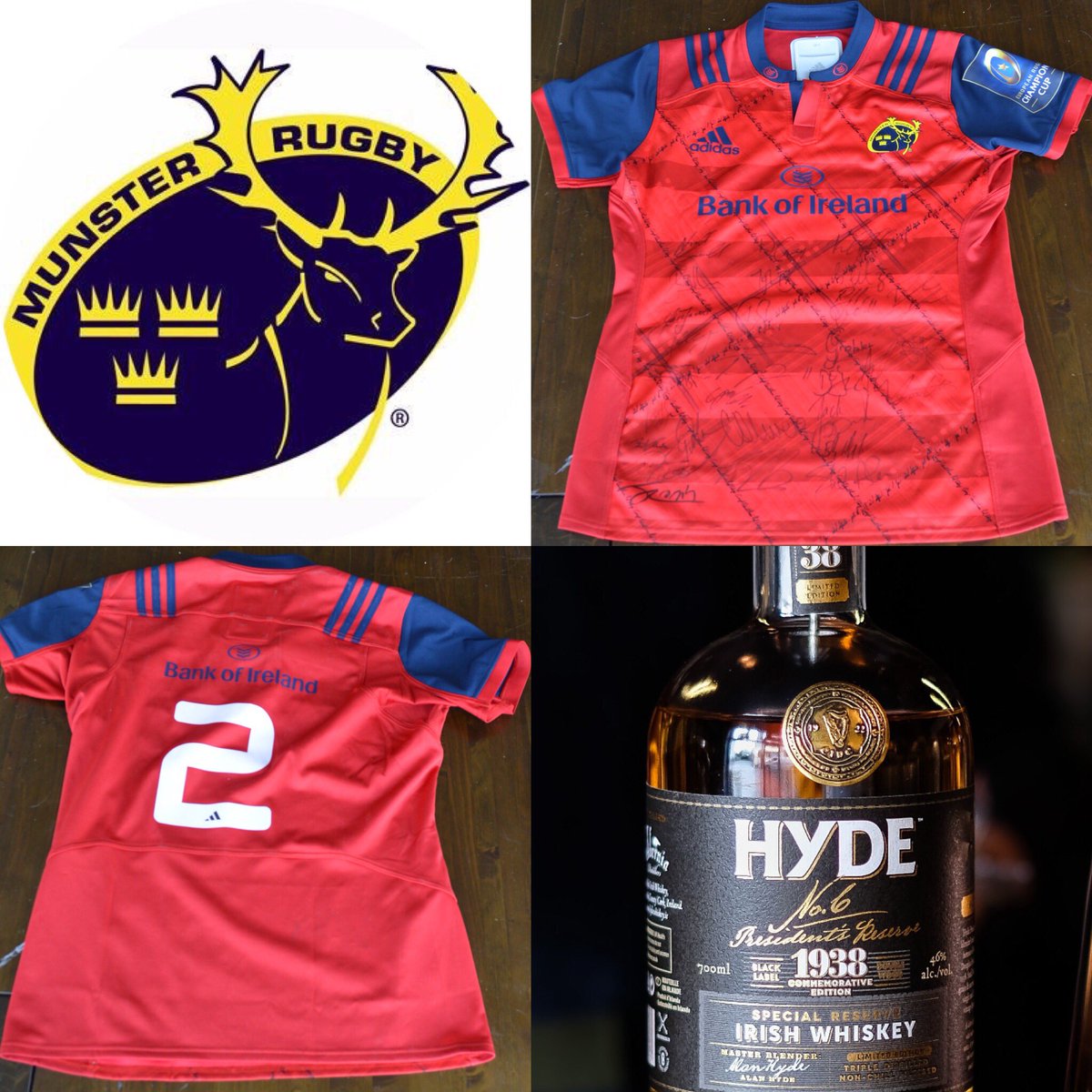 HydeWhiskey's tweet photo. WIN: AN ORIGINAL SIGNED MUNSTER JERSEY + A bottle of Hyde Special Reserve! Worn in multiple games of 2017 Champions Cup. Signed by all the Munster team. TO ENTER: Just Retweet &amp; comment below  to be in with a chance to win! Draw takes place 30/3/17 https://t.co/P6kCrp4yy5
