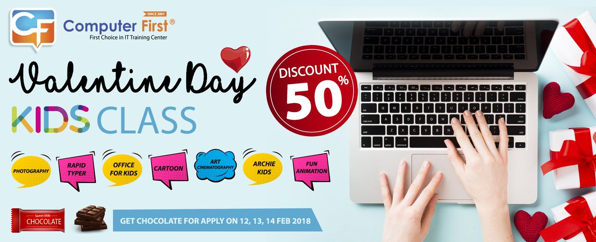 Get Discount up to 50% + Coklat 
Come on...... tunggu apalagi !!
#CFTraining
#Bulanberbagi
#Kursuskomputer
#Kidsprograms