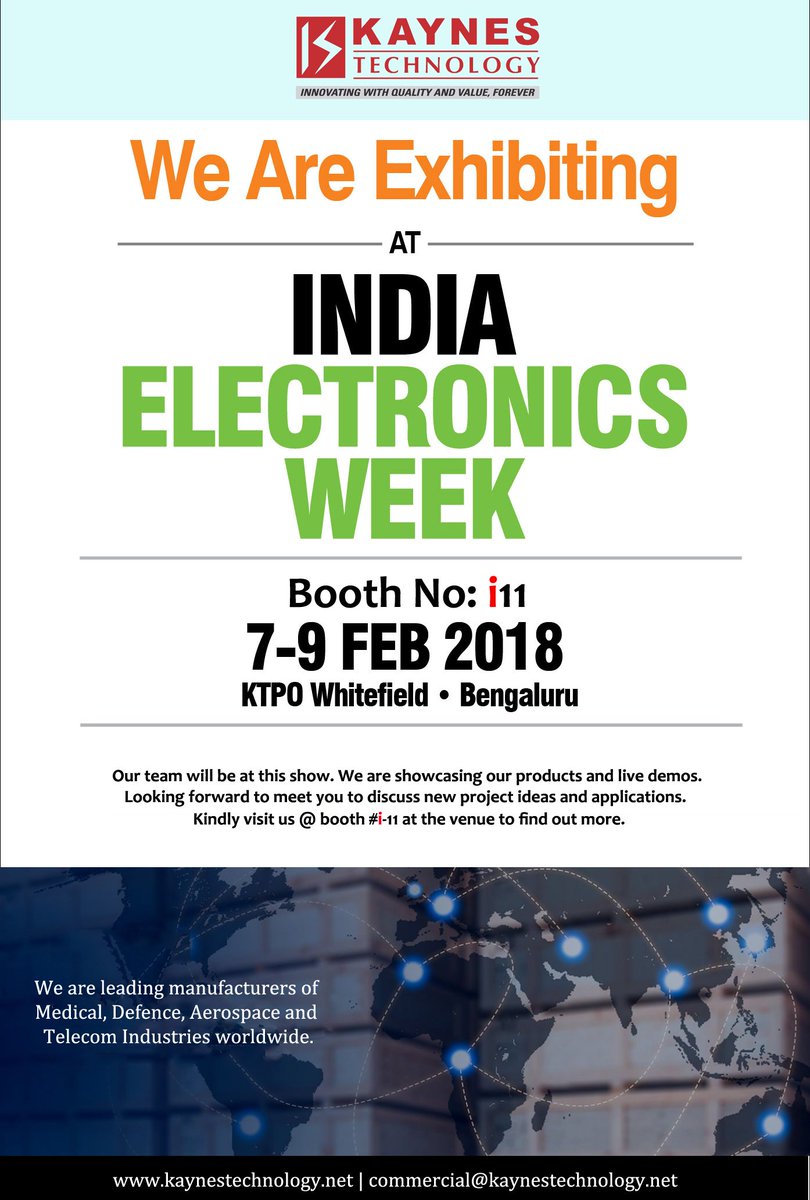 Kaynes Technology is excited to be part of India Electronics Week this year!  We are showcasing our products &amp; live demos. Looking forward to meet you to discuss new project ideas and applications. Kindly visit us @ booth #i-11 at the venue to find out more. #IEW #EFYCON #IOTSHOW