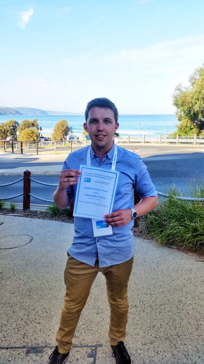 dobson_lab's tweet photo. Congrats to @HMcKerchar & @ChrisH_NZ for a generous prize from #BMGlabtech and a poster prize at #lorneproteins, good job team https://t.co/K3Gle4SkPQ