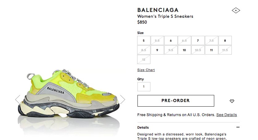 size guide balenciaga triple s