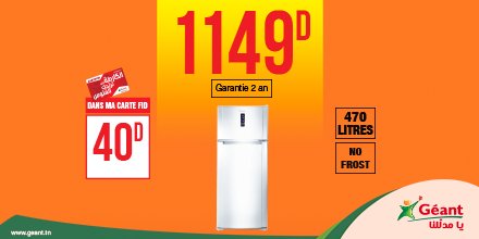 GeantTn's tweet photo. L’électroménager est toujours à l’honneur à Géant :)
Réfrigérateur 2 portes CONDOR CRF NT64GF40 à 1149D #Géant #CONDOR #Electroménager https://t.co/3gxu6slfO8